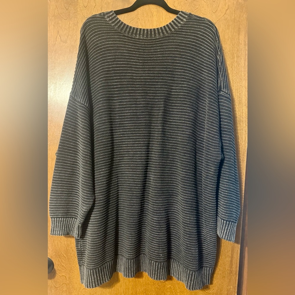 Torrid Oversized V-Neck Striped Knit Sweater - Black & Gray - Picture 2 of 2